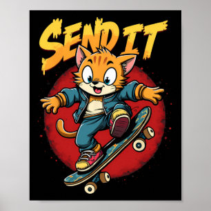 Affiche Chat de skate Envoyez-le Argot Drôle Rétro Skatebo