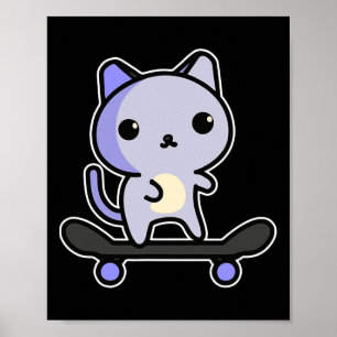 Affiche Chat de skate Kawaii Graphique de dessin animé Hom