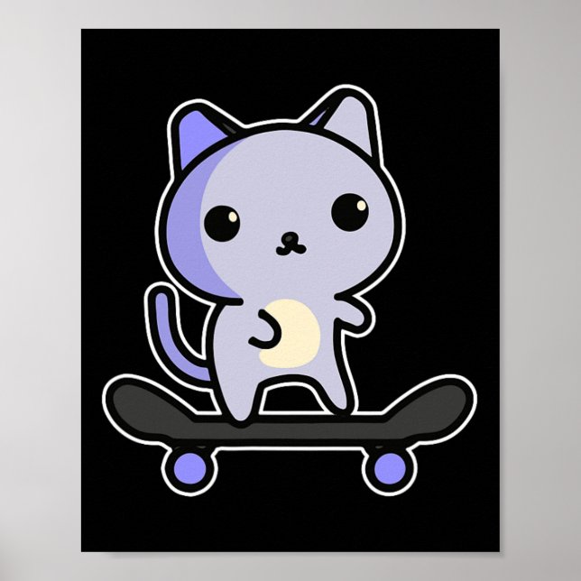 Affiche Chat de skate Kawaii Graphique de dessin animé Hom (Devant)