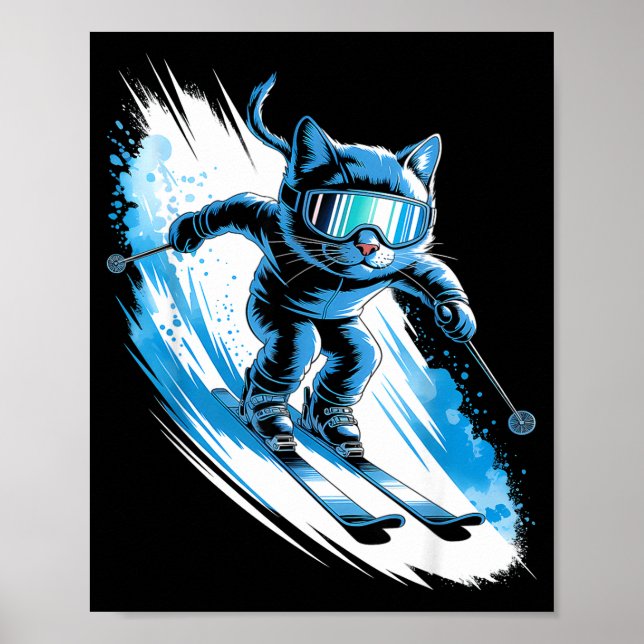 Affiche Chat de ski drôle de sport d'hiver skieur  (Devant)
