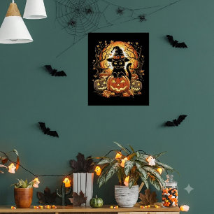 Affiche Chat de sorcière Citrouille Chat Noir Halloween Ef