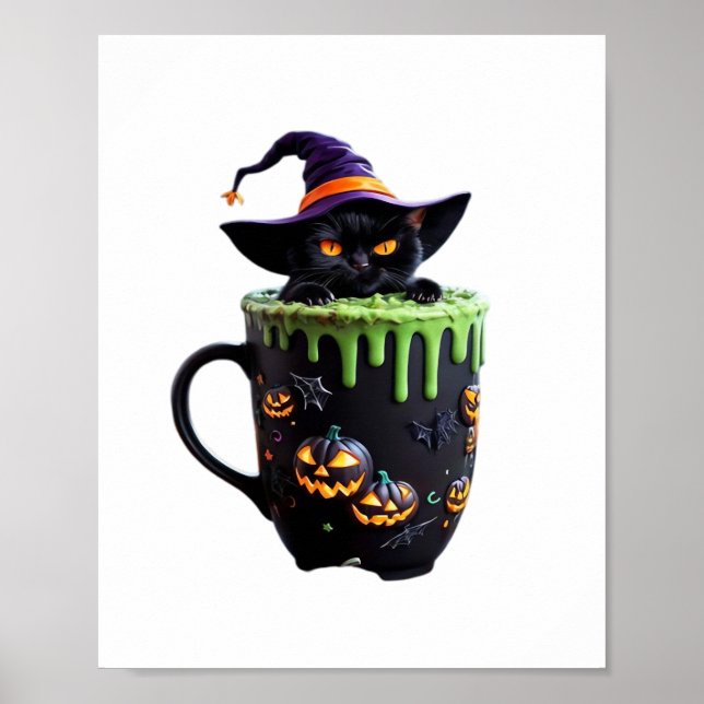 Affiche Chat de sorcière Halloween Mug de café - Chat noir (Devant)