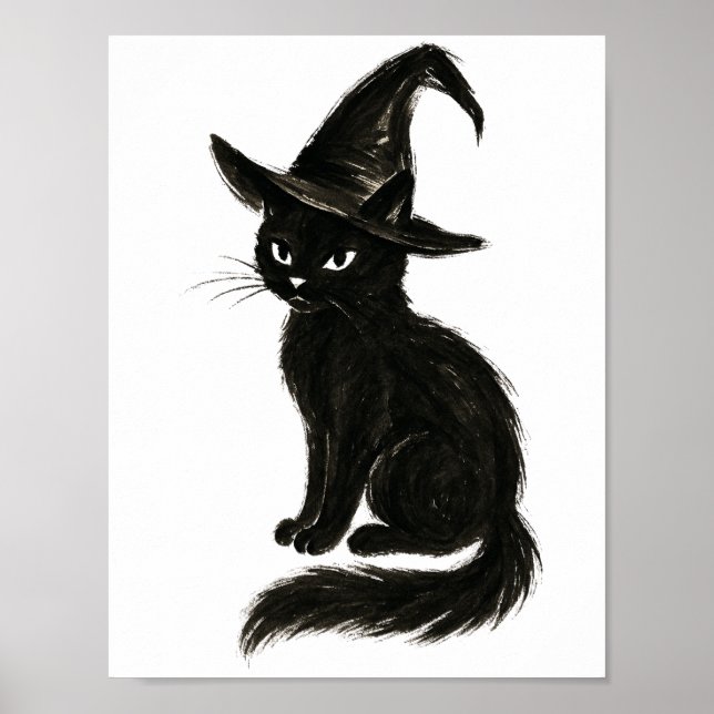 Affiche Chat de sorcière – Illustration d'Halloween à l'en (Devant)