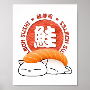 Affiche Chat de sushi saumon