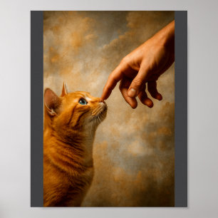Affiche Chat de Tokyo avec chapeau de paille et tasse de t