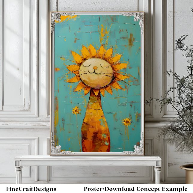 Affiche Chat De Tournesol Joli Profitant Du Soleil Peintur (Créateur téléchargé)