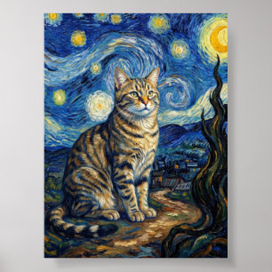 Affiche Chat de Van Gogh Nuit Étoilée Art Impressionniste