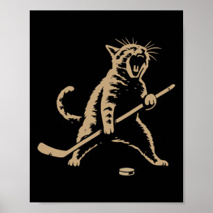 Affiche Chat de vintage drôle jouant au palet de hockey su