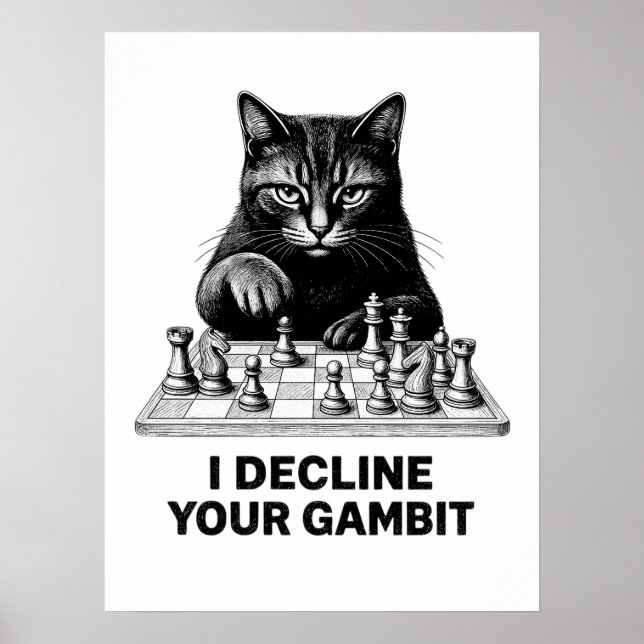 Affiche Chat d'échecs décline votre gambit (Devant)