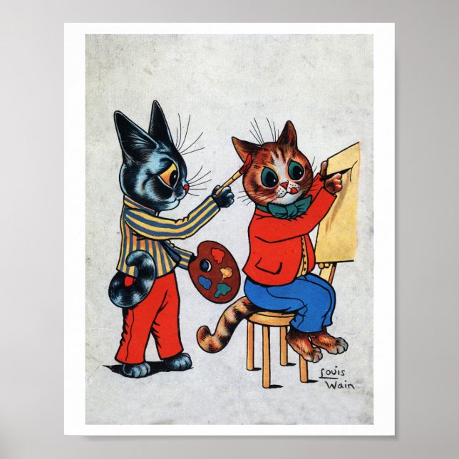 Affiche Chat Deux Peintres, Louis Wain (Devant)