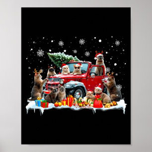 Affiche Chat Devon Rex camion rouge arbre de Noël Santa la