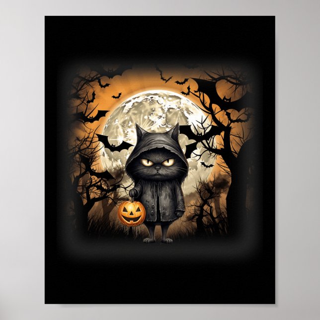 Affiche Chat d'Halloween Chat noir Halloween Chat effrayan (Devant)