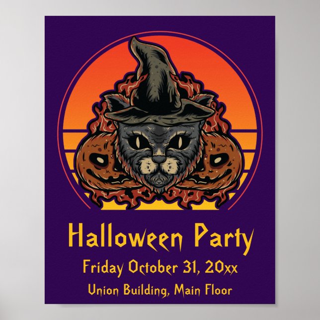 Affiche Chat d'Halloween en sorcière Casquette Abra Cadabr (Devant)