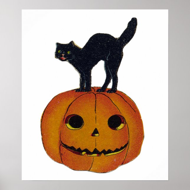 Affiche Chat d'Halloween vintage (Devant)