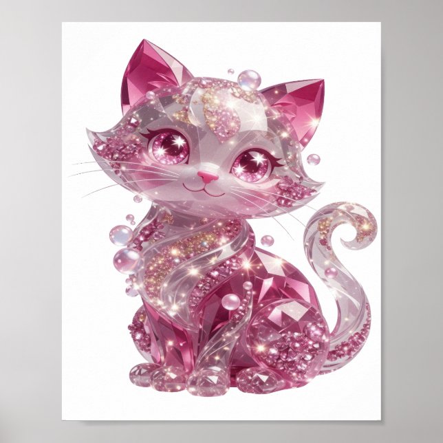 Affiche Chat diamant rose argenté audacieux (Devant)
