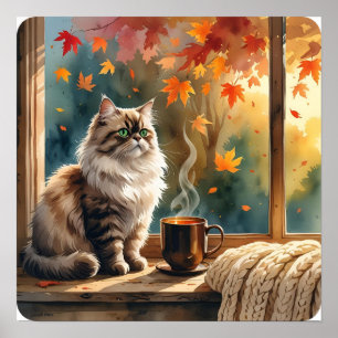 Affiche Chat d'observation de fenêtre - Automne Daydream I