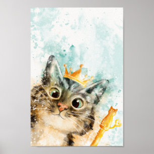 Affiche Chat dominant avec couronne et sceptre