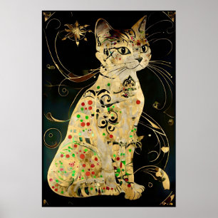 Affiche Chat d'or Art Nouveau vintage en noir