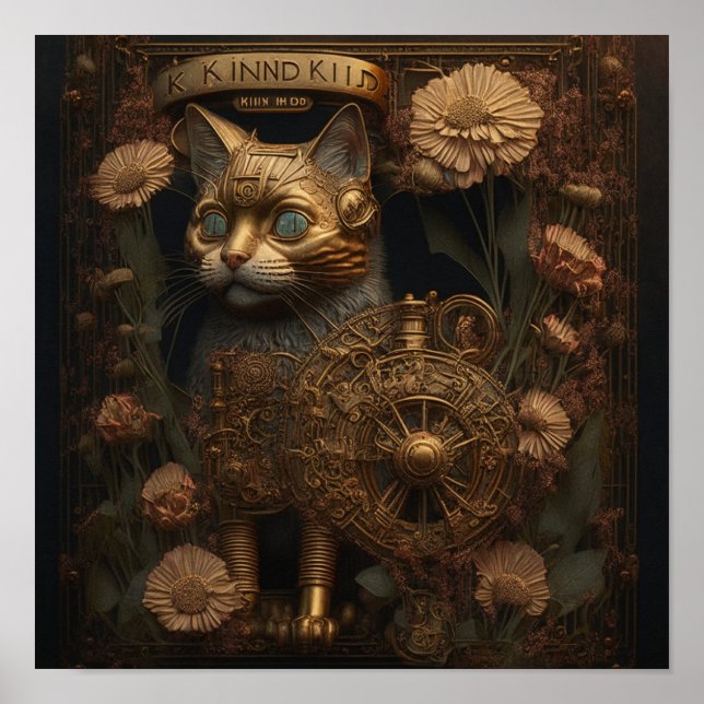 Affiche Chat doré gothique steampunk (Devant)