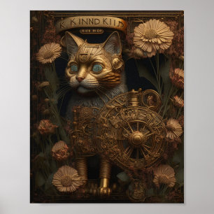 Affiche Chat doré Steampunk gothique