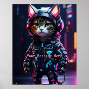 Affiche Chat d'oreillette pour pilote numérique Punk perso
