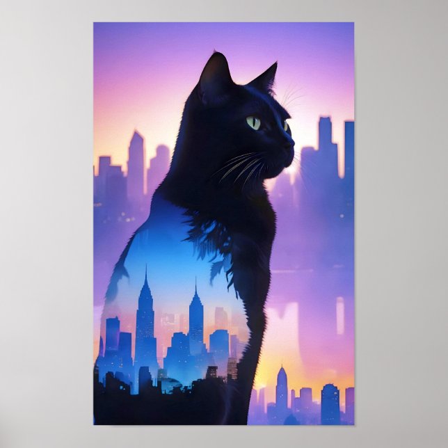 Affiche Chat Double exposition Domestique Animaux Animaux  (Devant)