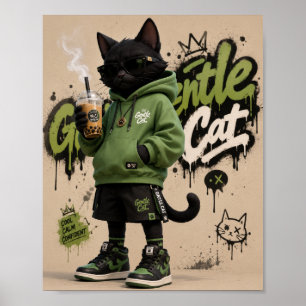 Affiche Chat Douce, Mode Urbaine Mascotte Chat Noir Desi
