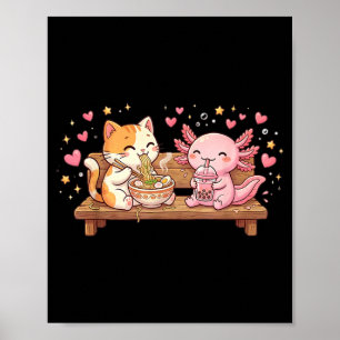 Affiche Chat Drôle Axolotl Mangeant Nouilles Ramen Boba Ka