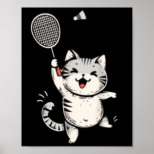 Affiche Chat drôle de badminton Chaton mignon joueur de ba
