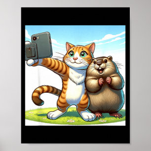 Affiche Chat drôle de jour de la marmotte prenant un selfi