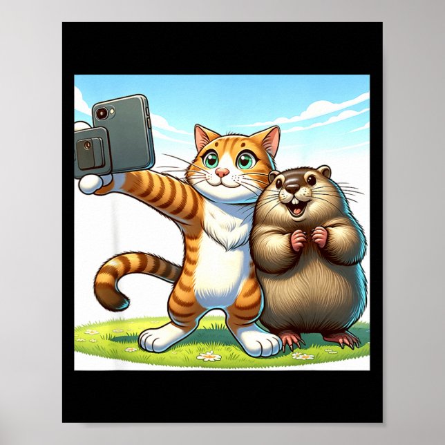 Affiche Chat drôle de jour de la marmotte prenant un selfi (Devant)