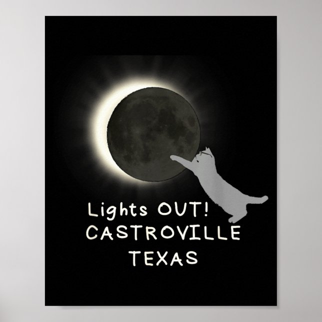 Affiche Chat drôle de l'éclipse solaire totale Castroville (Devant)
