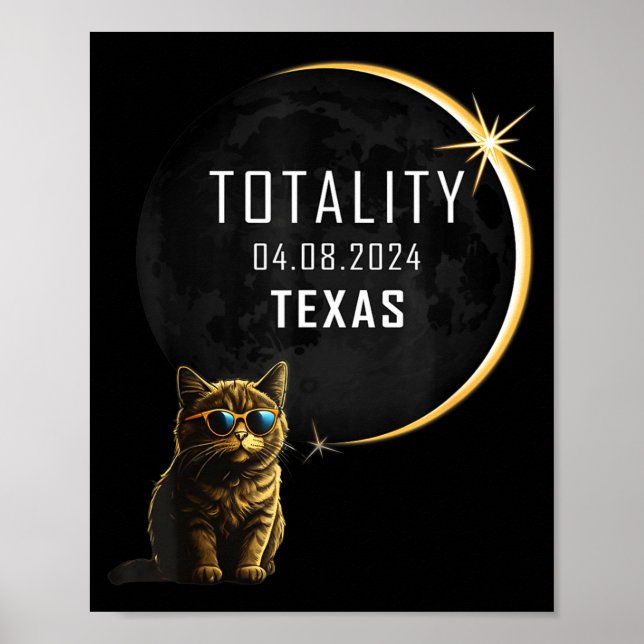 Affiche Chat drôle de l'éclipse solaire totale du Texas (Devant)