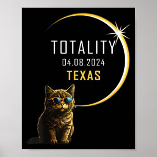 Affiche Chat drôle de l'éclipse solaire totale du Texas