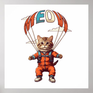 Affiche Chat drôle de parachutisme