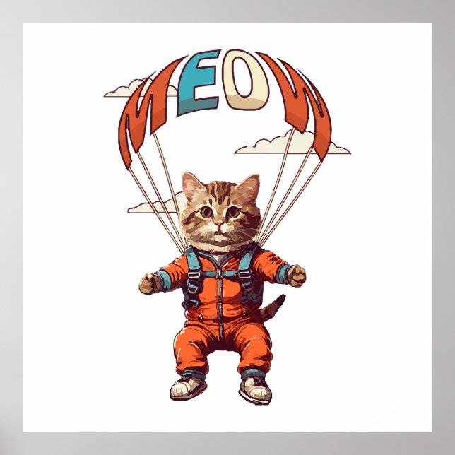 Affiche Chat drôle de parachutisme (Devant)