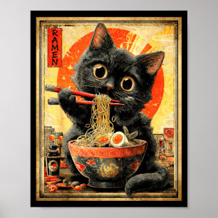 Affiche Chat drôle de Ramen amateurs de nouilles Anime Ota