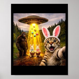 Affiche Chat drôle de selfie de jour de Pâques avec lutin