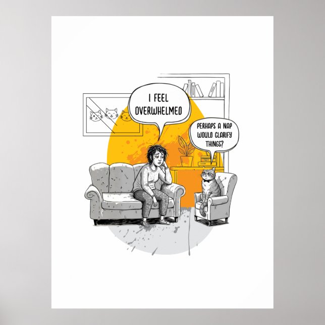 Affiche Chat drôle d'introverti submergé Humour reconnaiss (Devant)