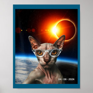 Affiche Chat Drôle Éclipse Solaire Sphynx Canadien