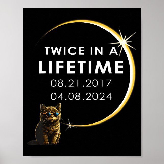Affiche Chat Drôle Éclipse Solaire Totale Deux Fois (Devant)