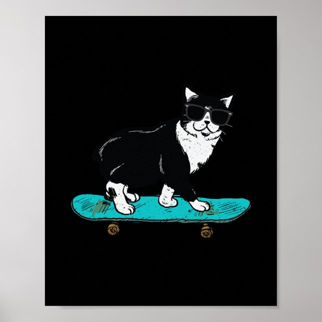 Affiche Chat drôle en skateboard  (Devant)