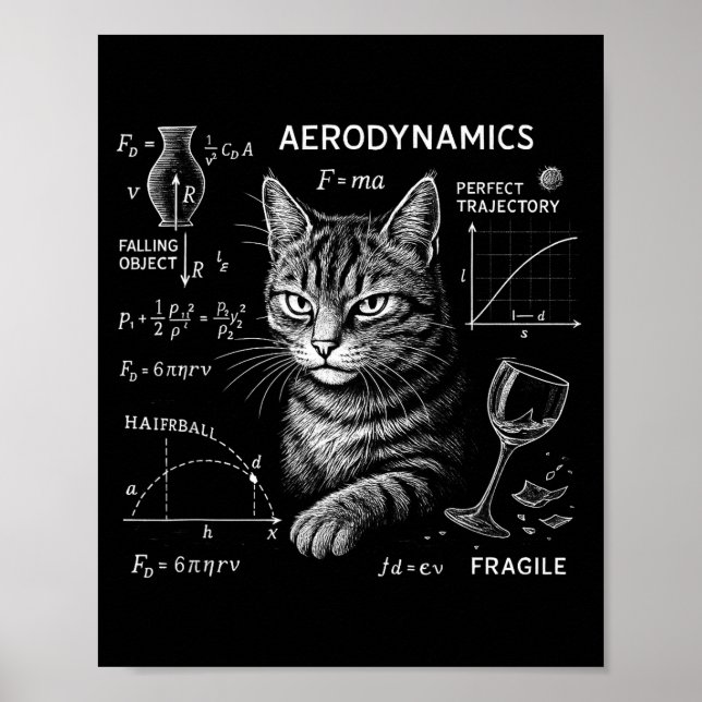 Affiche Chat drôle équations de maths physique humour scie (Devant)