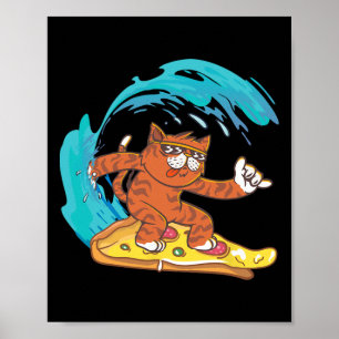Affiche Chat drôle et cool qui fait du surf sur une tranch