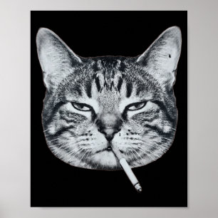 Affiche Chat drôle fumant cigarette chat tigré mème brainr