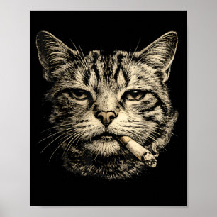 Affiche Chat Drôle Fumant une Cigarette Félin Tigré
