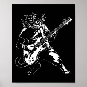 Affiche Chat Drôle Jouant B Guitare Rock Amoureux De Musiq