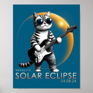 Affiche Chat Drôle Jouant de la Guitare Éclipse Totale