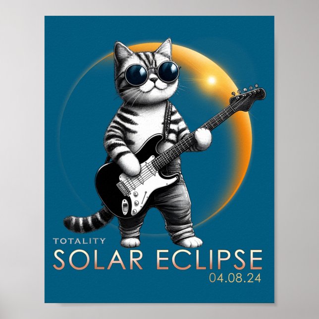 Affiche Chat Drôle Jouant de la Guitare Éclipse Totale (Devant)