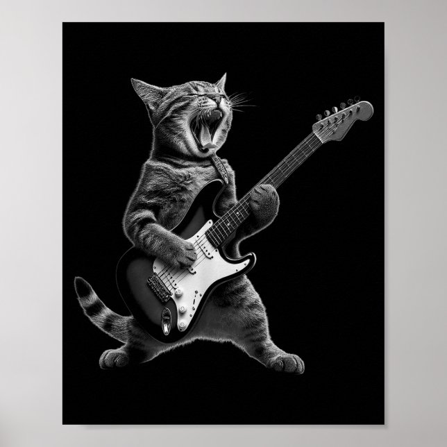 Affiche Chat Drôle Jouant de la Guitare Rock And Roll Homm (Devant)